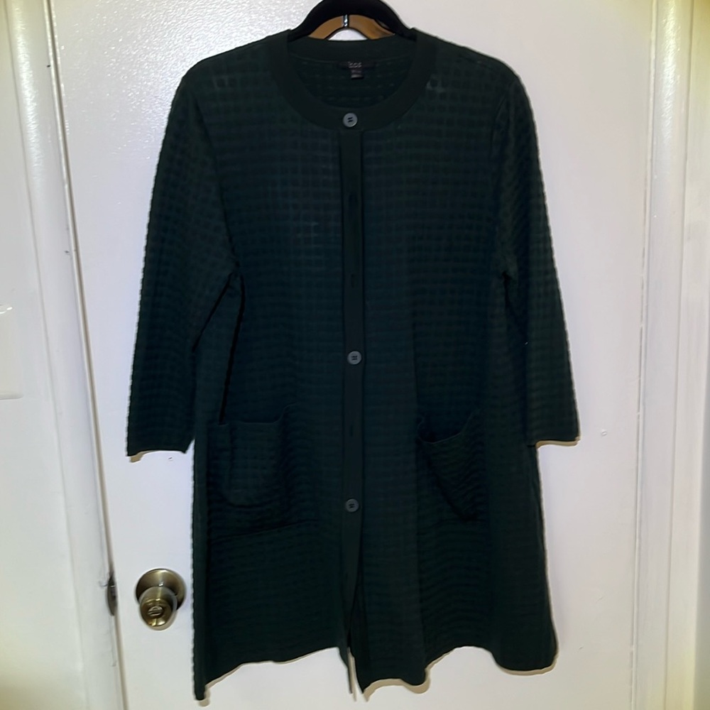 COS Women’s EU Large Long Cardigan Jacket Top Textured Squares Emerald Green